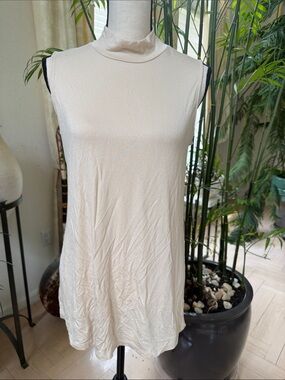 Cream Sleeveless Mock Neck Tunic